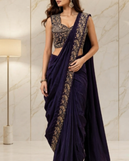 Navy Blue Imported Lycra Silk Ready to Wear Saree