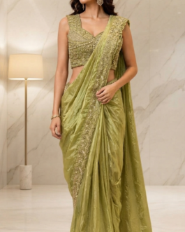 Moss Green Imported Lycra Silk Ready to Wear Saree