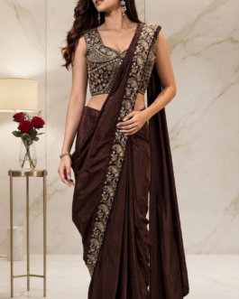 Chocolate Brown Imported Lycra Silk Ready to Wear Saree