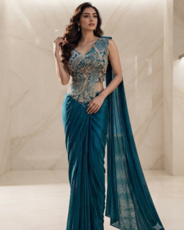 Pre-Stitched Lycra Saree in Rama Green