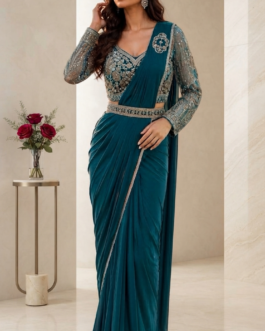 Lycra fabric Art Rama Green Ready to Wear Saree