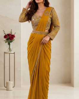 Lycra fabric Art Mustard Ready to Wear Saree