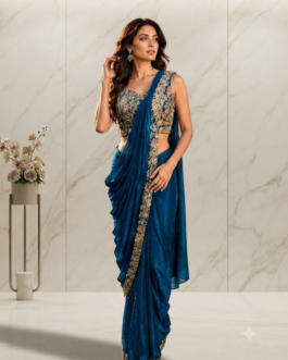 Peacock Blue Imported Lycra Silk Ready to Wear Saree