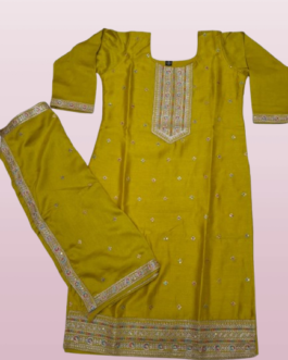 Yellow Silk Embroidered Kurta Suit with Dupatta