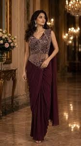 Owlsky Solid Pleated Lycra Saree with Embellished Ready-Made Blouse