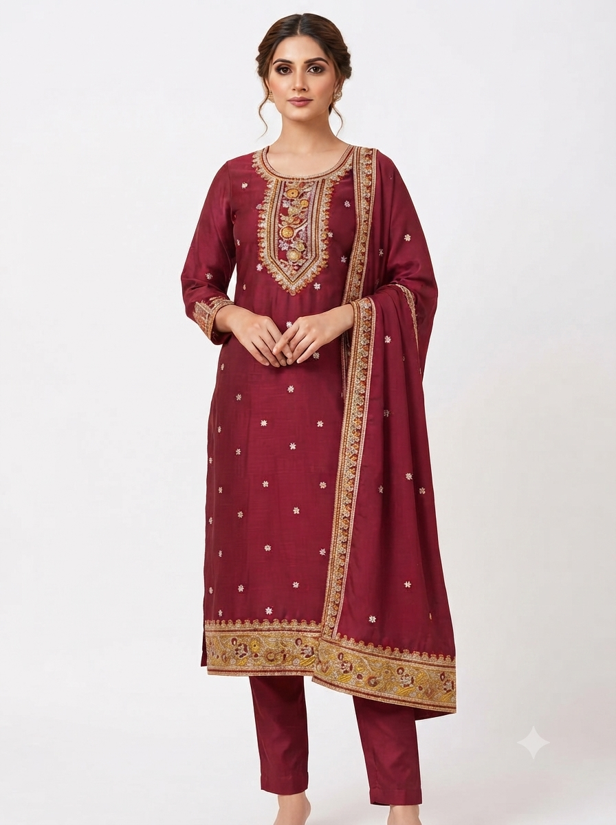 Vichitra Silk Kutra Set - Image 4