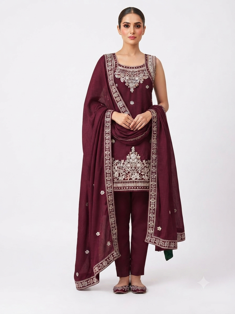 Silk Kurta with Sharara & With Dupatta