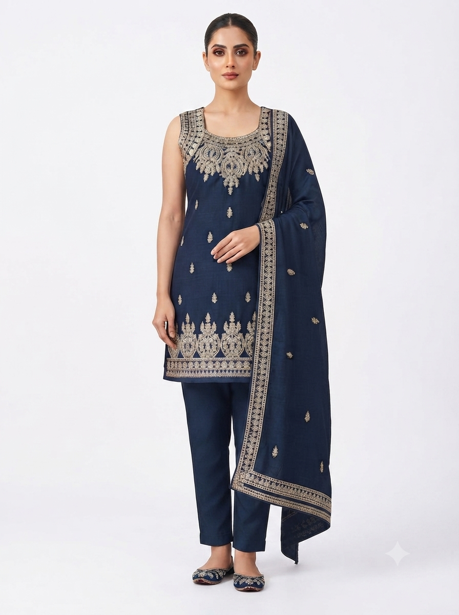 Silk Kurta with Sharara & With Dupatta - Image 3