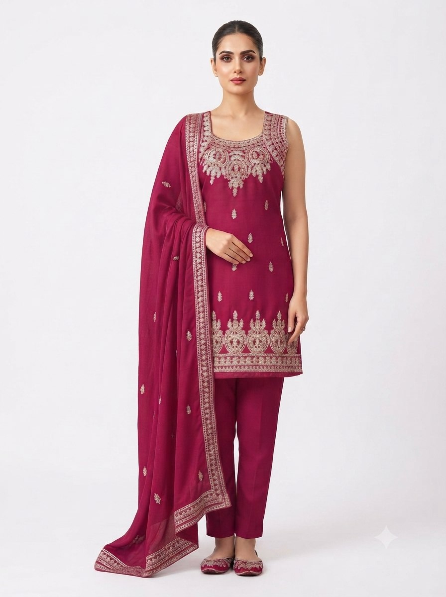 Silk Kurta with Sharara & With Dupatta - Image 4