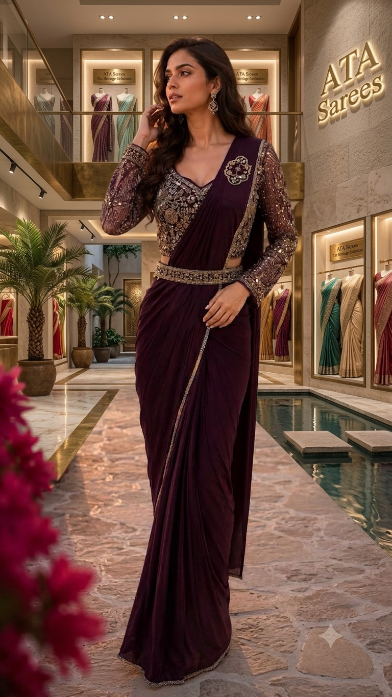 Lycra Party Wear Ready To Wear Sarees with Embellished Ready-Made Blouse