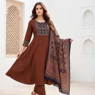DABBOO VEGITBLE PRINT PECH WORK A LINE KURTI PALAZZO