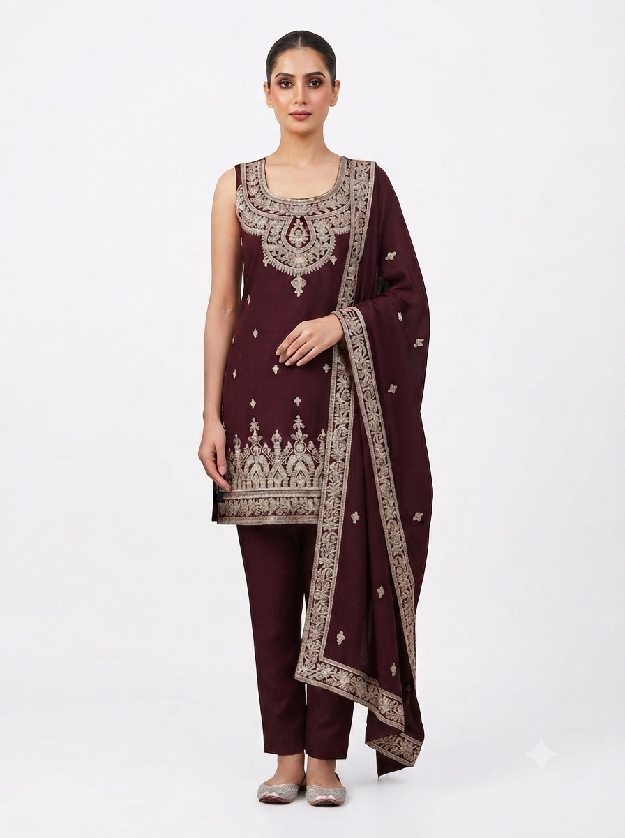 Silk Kurta with Sharara & With Dupatta - Image 6
