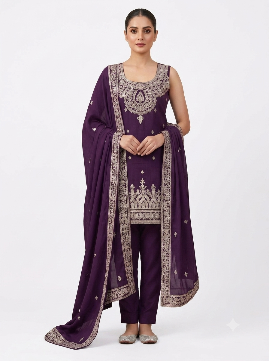 Silk Kurta with Sharara & With Dupatta - Image 5