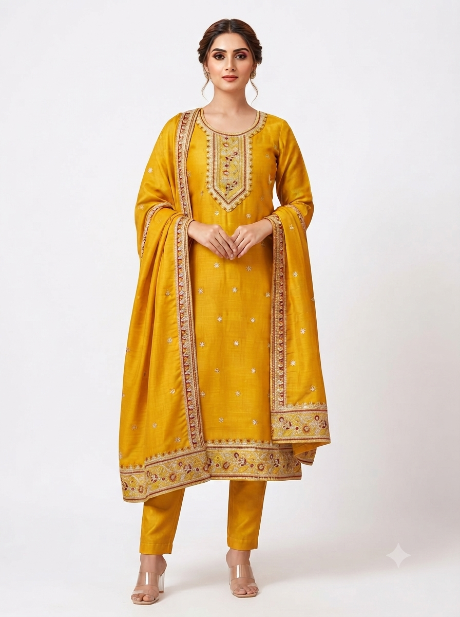 Vichitra Silk Kutra Set - Image 3
