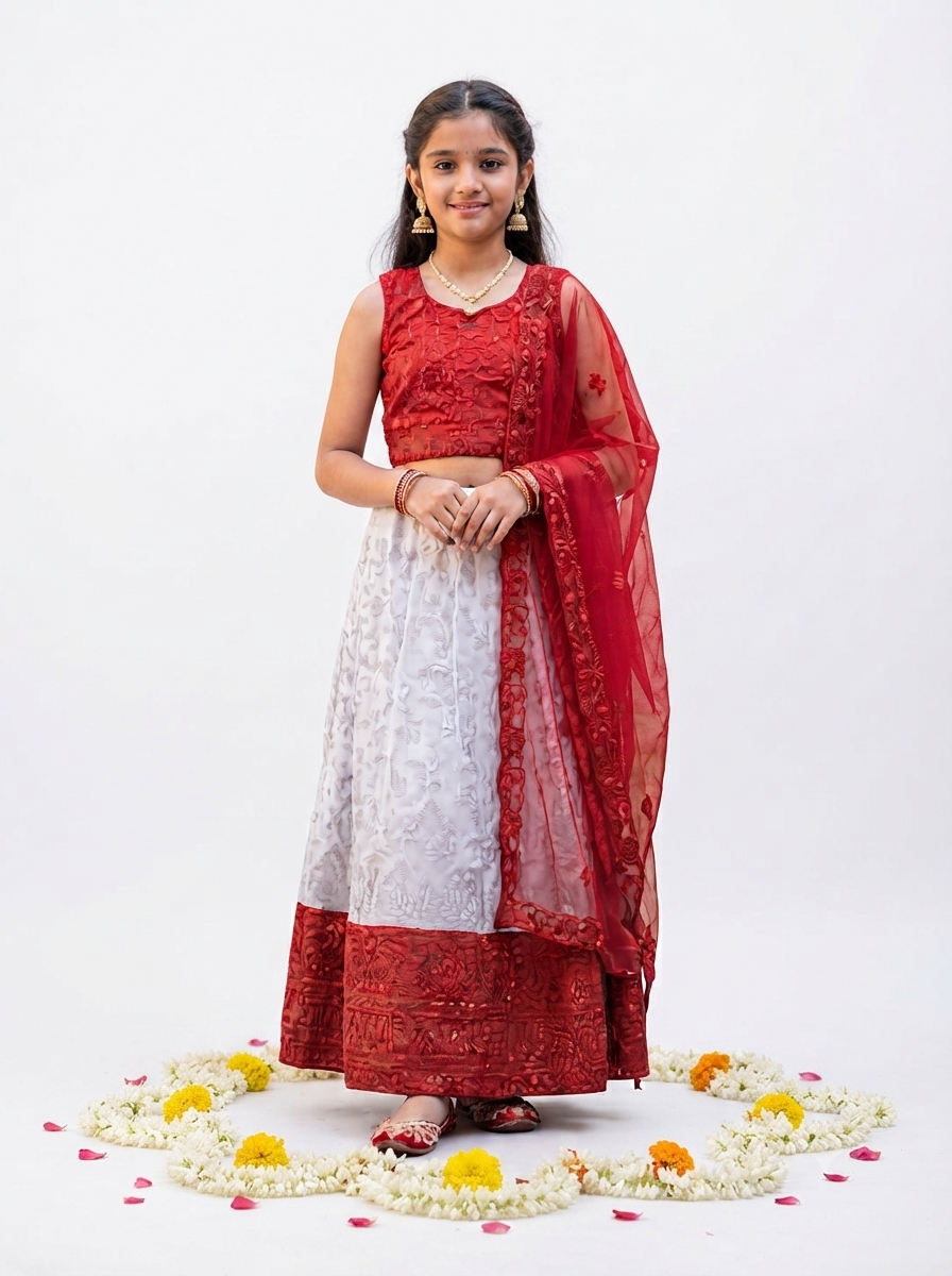 Barbari Fabric Lehenga set with Sleeve Net Dupata for Girls