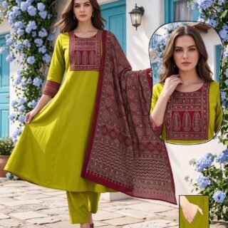 DABBOO VEGITBLE PRINT PECH WORK A LINE KURTI PALAZZO